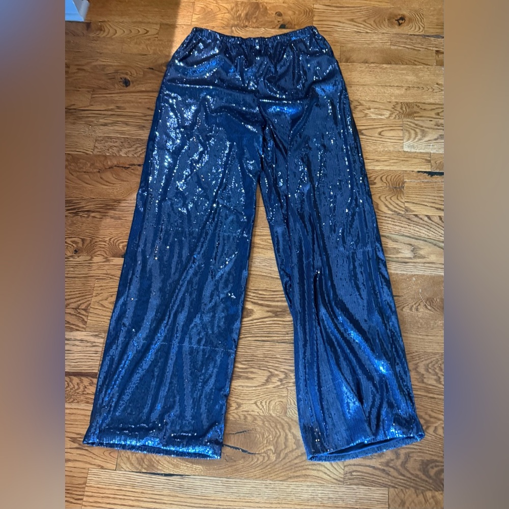 Sequin Wide Leg Pants - Blue
